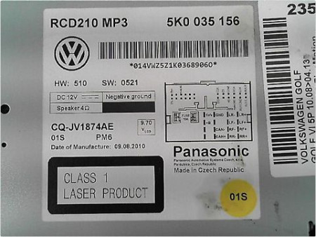 AUTORADIO VOLKSWAGEN GOLF VI 08-13